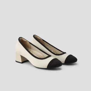 Julie Pro Round-Toe Chunky Heels in Black Beige